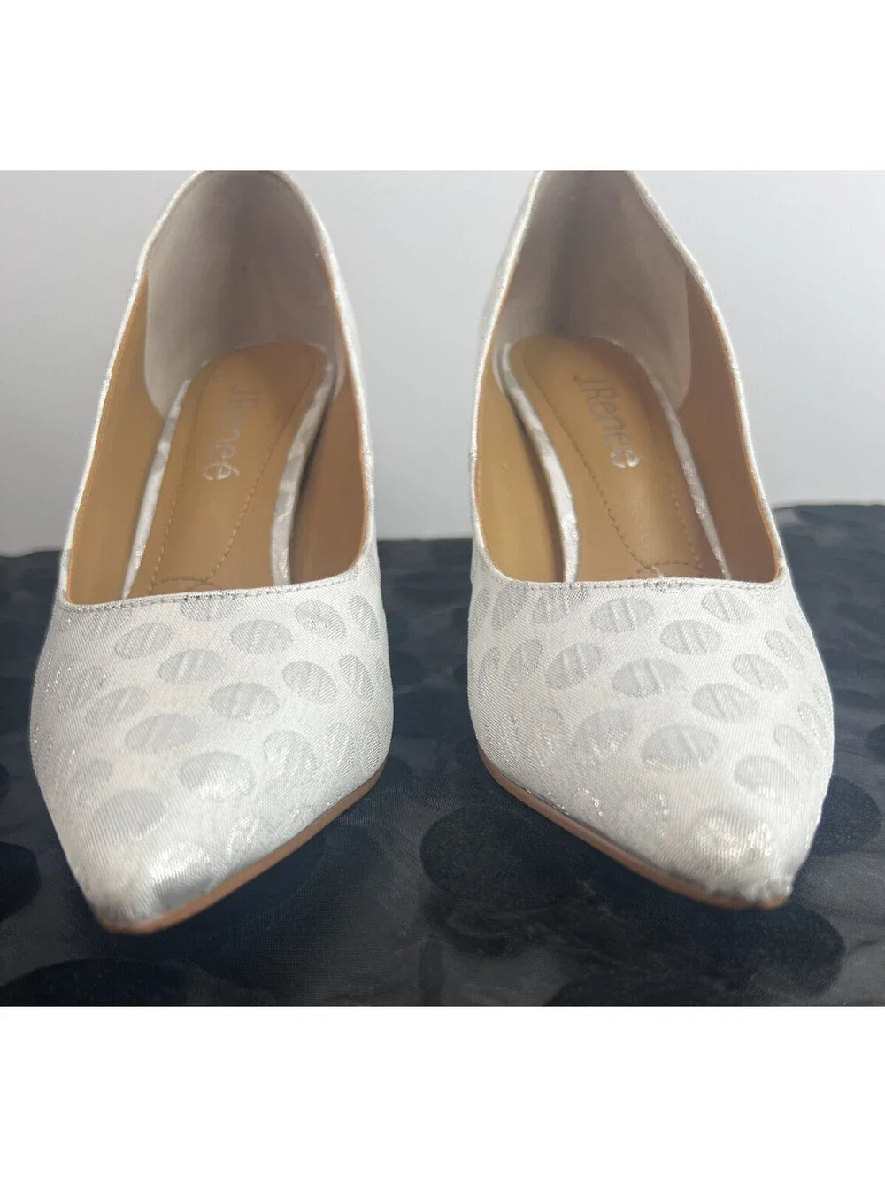 J. Renee Silver Metallic Polka Dot Pointed Toe Pumps Heels Women's 6M Dress Shoe
